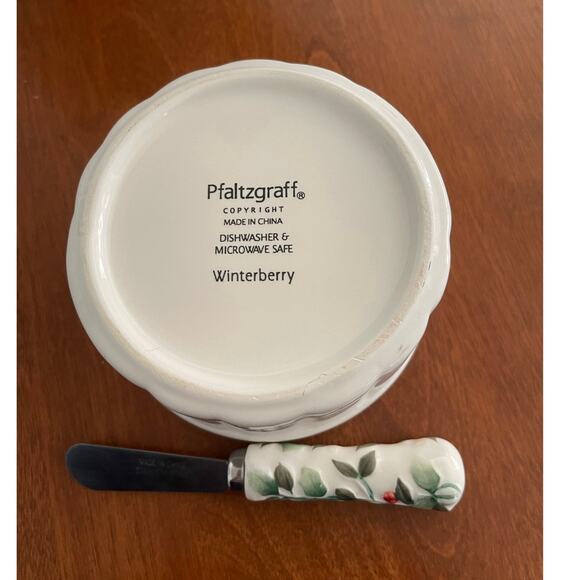 Pfaltzgraff NEW Sculpted Stoneware Winterberry Dip Mix Bowl Set and Spreader - Picture 5 of 10